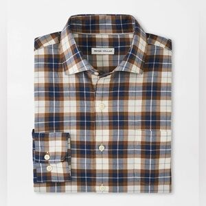 Peter Millar Winter Ivory Langley Summer Soft Cotton Sport Shirt Button Up Plaid